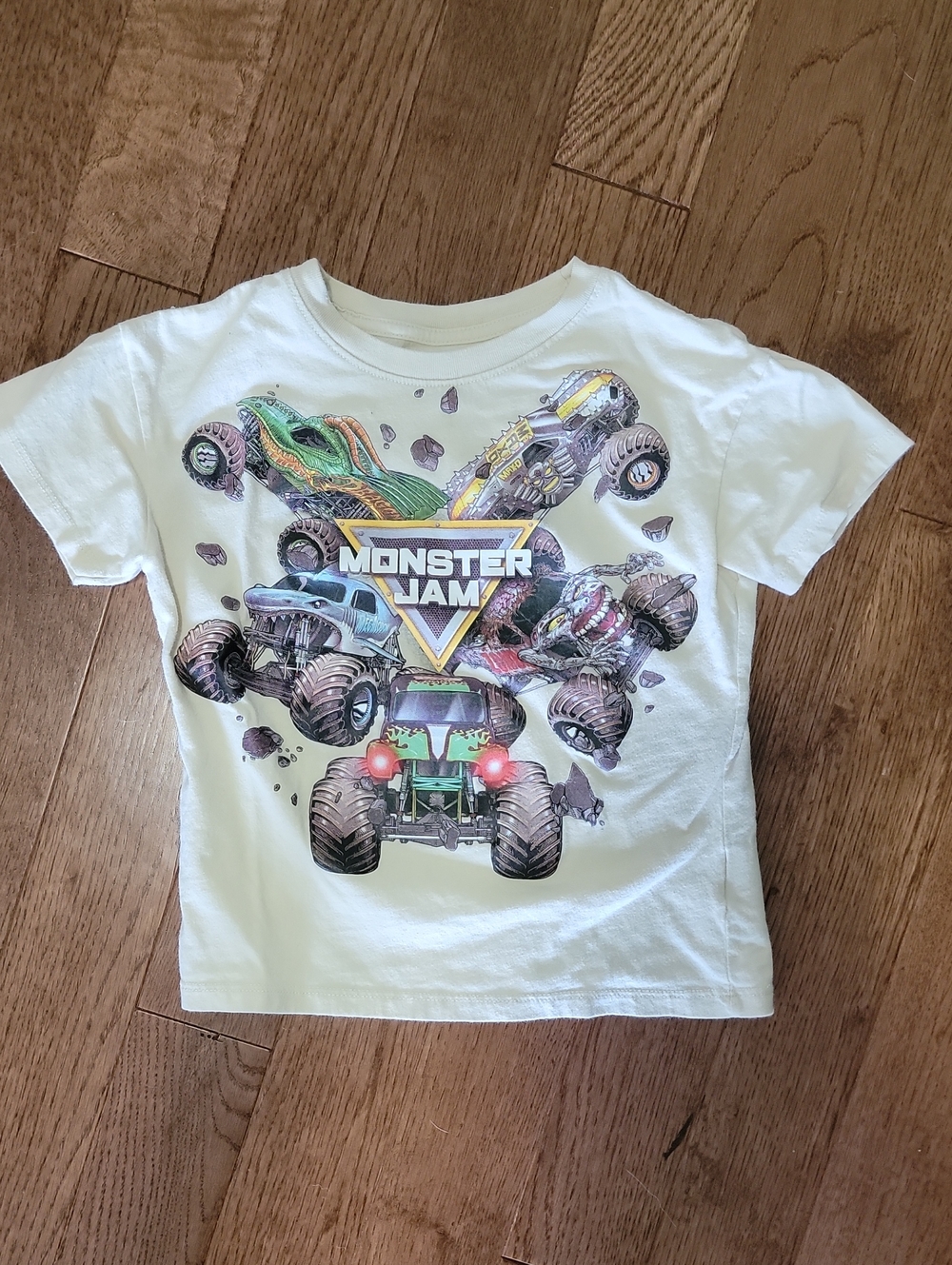 Kids Graphic Tee - Cream with Colorful Monster Trucks